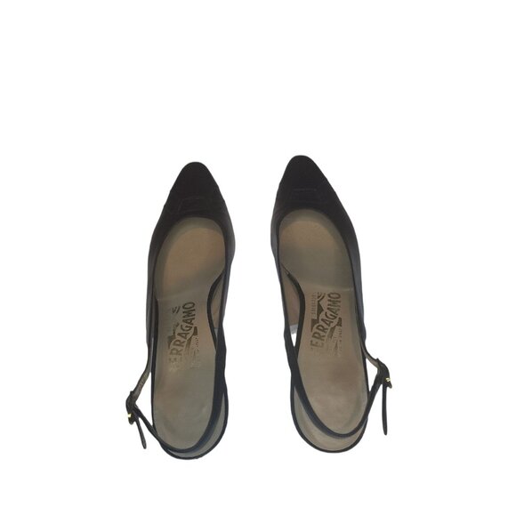 Salvatore Ferragamo Slingback Heels Women Sz 8.5AAA Block Black Designer Work - Picture 4 of 6